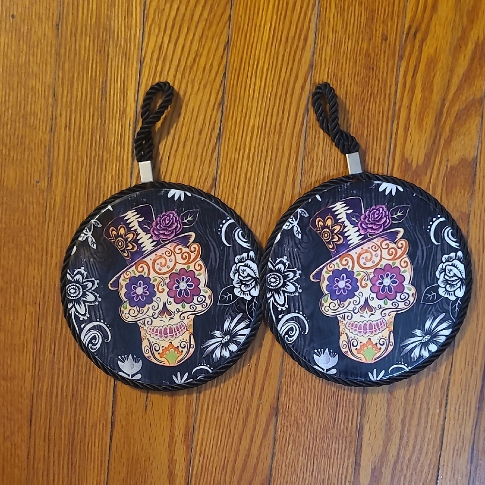 Day of the Dead Round Cork Trivet with Black Trim